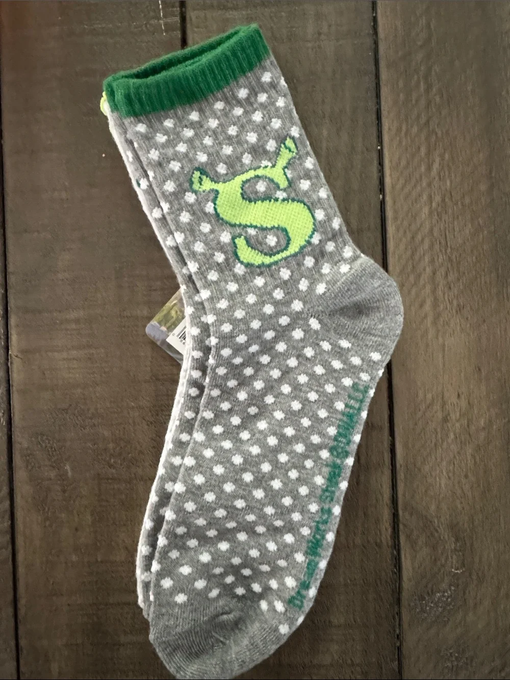 DreamWorks Shrek Women's Gray Mid-Crew Socks with Neon Green Accent